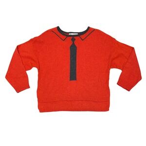 Wildfox Red Orange Trompe L'oeil Tie Sweater Wool Silk Blend Small NWT